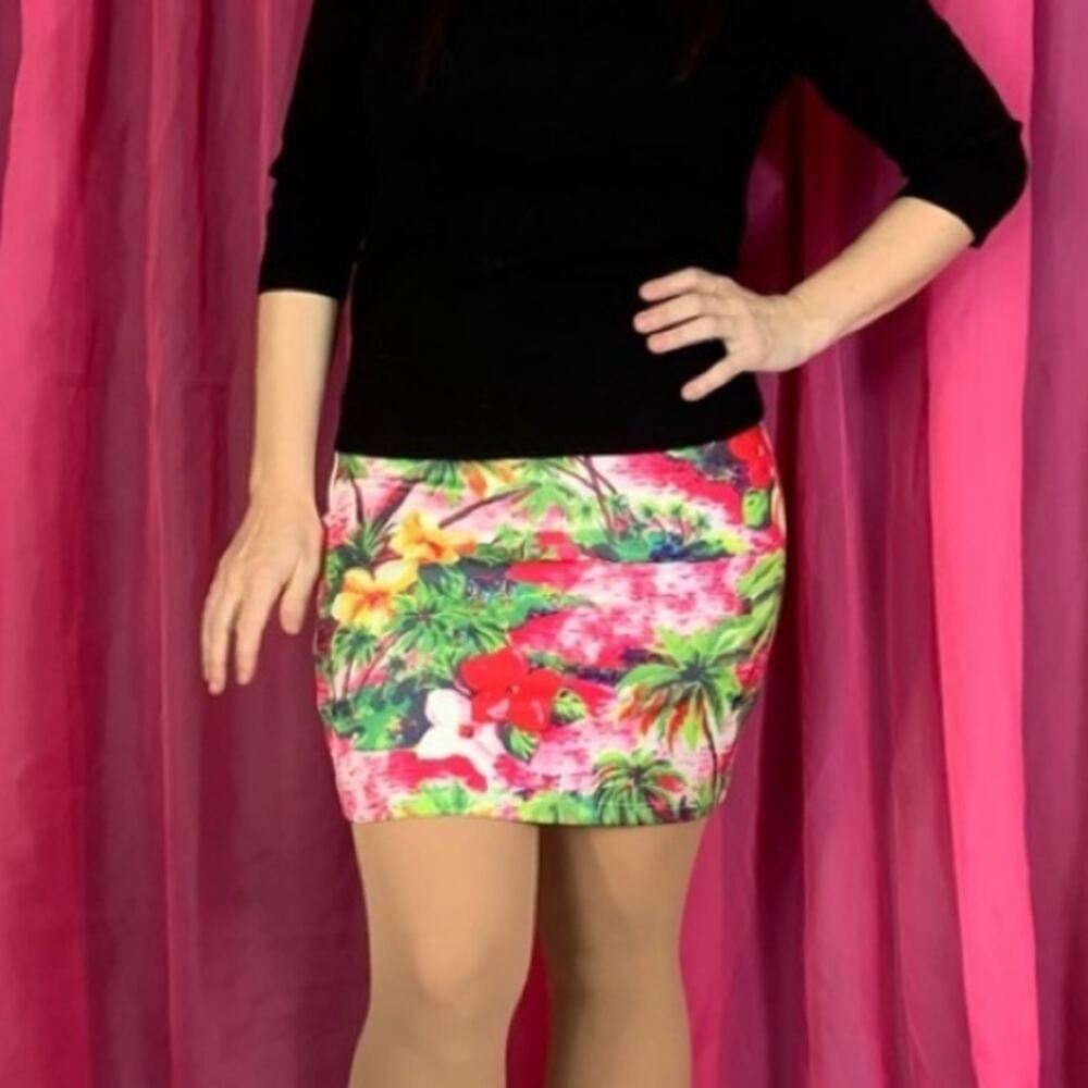 Nameless Hawaiian print bodycon mini skirt, Large